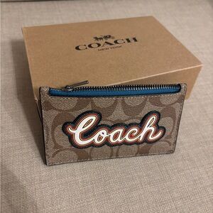 Coach Tan Card Holder with Bold Logo